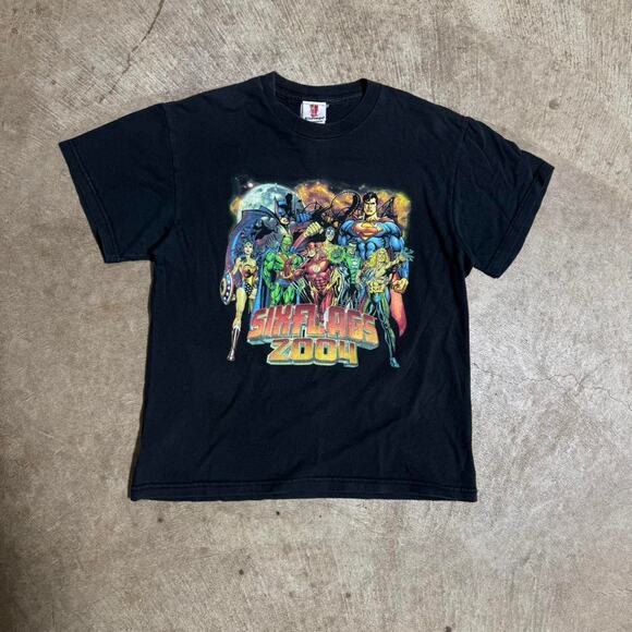 Vintage VTG Y2K Youth Six Flags DC Comics Bat Man Justice League Graphic T-Shirt - Picture 2 of 8